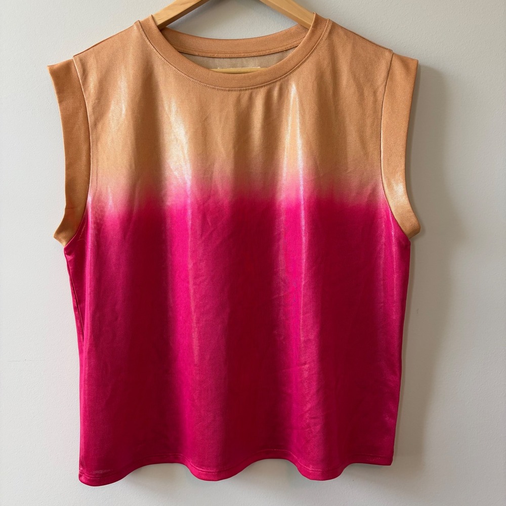 Porridge Anthropologie Ombre Metallic Muscle Tee Gold Pink Size L NEW